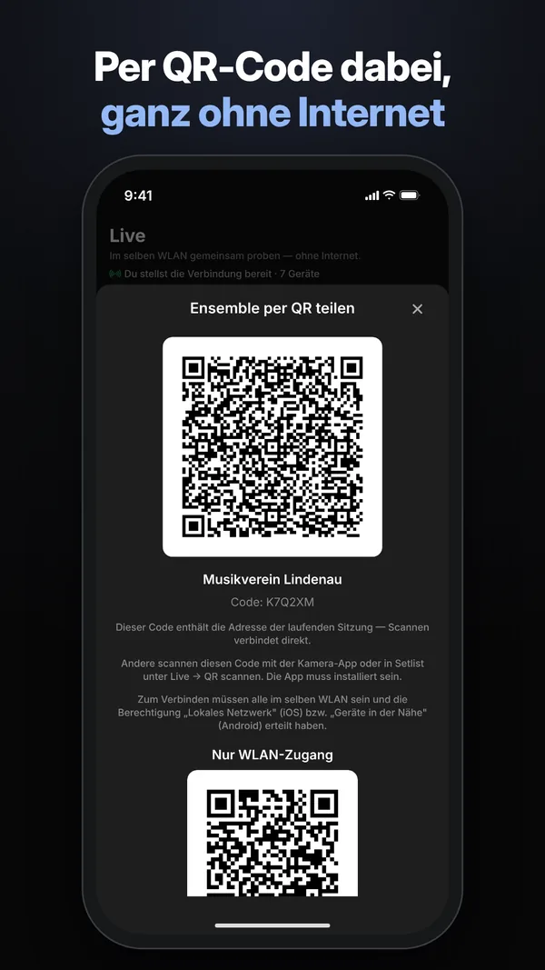 Beitritt per QR-Code, ohne Internet