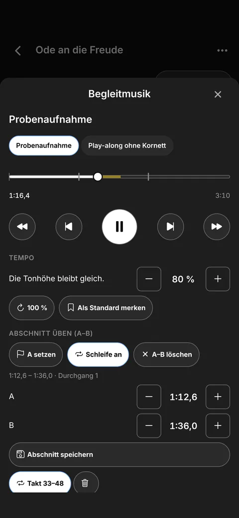 Player für die Begleitmusik mit A–B-Abschnitt