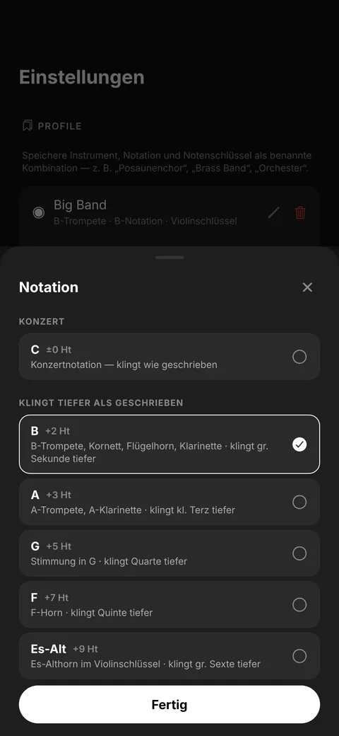 Auswahl der Notation