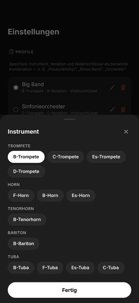 Auswahl des Instruments